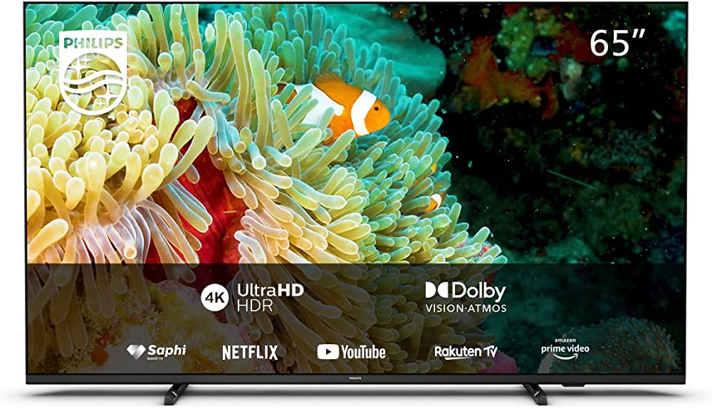 Philips 65PUS7607/12 164 cm (65 Zoll) Fernseher (4K UHD, HDR10+ kompatibel, 60 Hz, Dolby Vision & Atmos, Smart TV (Works with Google Assistant), Triple Tuner, Mattschwarz) [Modelljahr 2022]